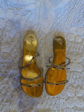 Giuseppe Zanotti Gold Crystal-Strap Slide Sandals #597